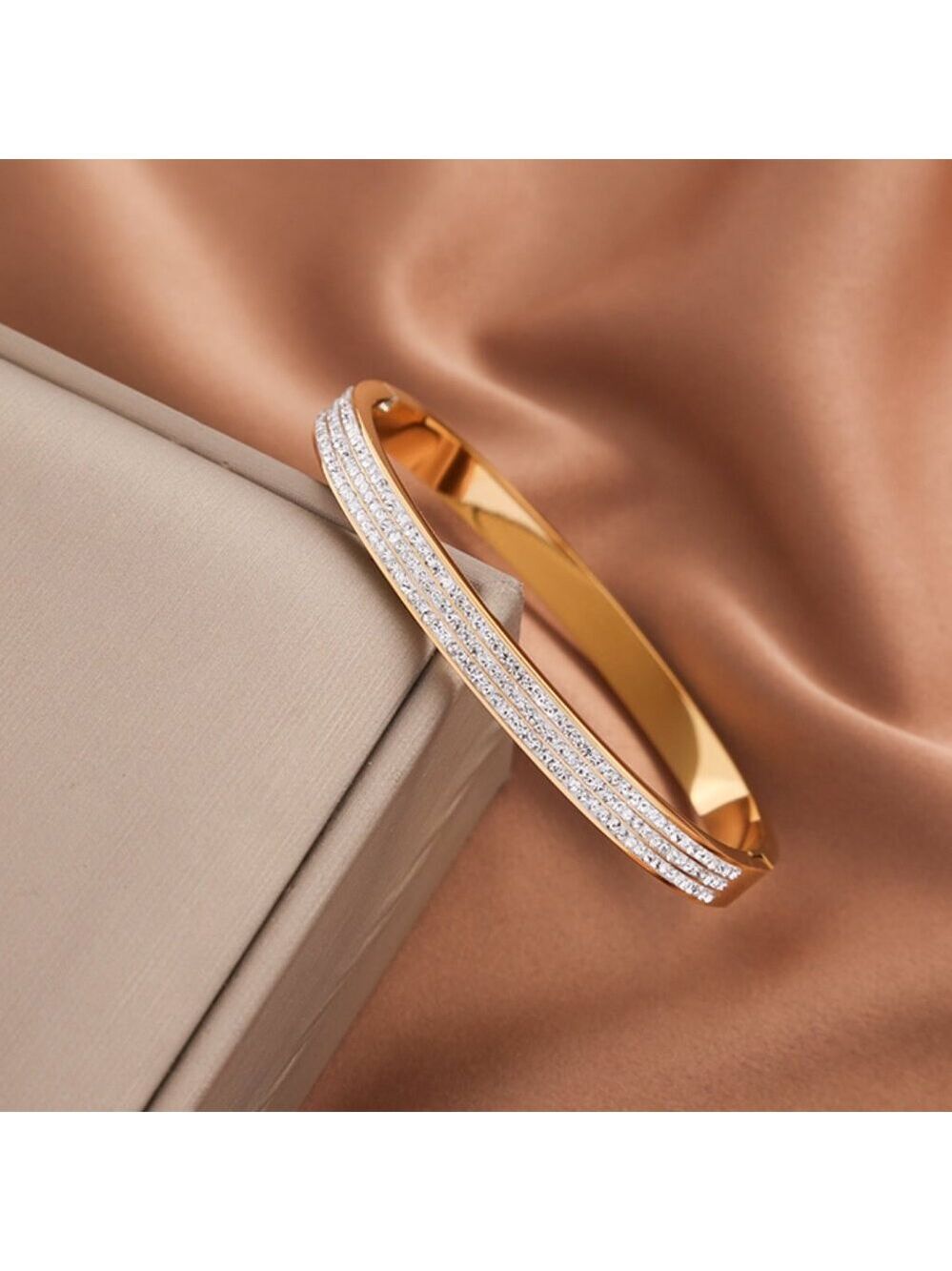 18K Gold Plated Zircon Crystal Bangle Bracelet | High-Quality Stainless Steel